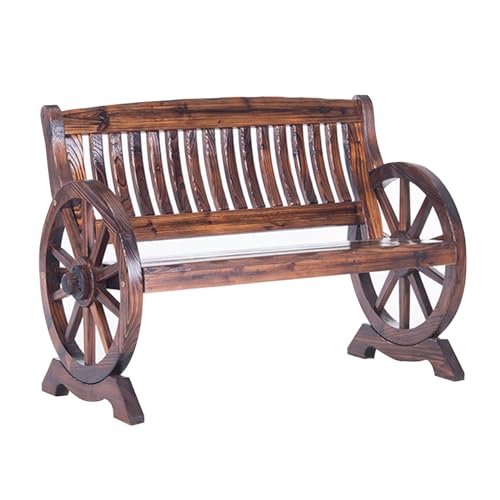 WXXSHGDW Outdoor Bench Wooden Wheel Bench, 2-3 Person Garden Benche Wagon Solid Wood Seat, Patio Bench Weather Resistance for Yard Lawn Entryway Deck (Size : 118cm/46in)