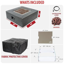 AMS 36" Concrete GFRC Square Natural Gas Fire Pit Table (Pweter)