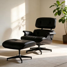 TigerParty Mid Century Chaise Lounge Chair with Ottoman, Top Black Grain Leather, Modern Office Chair Classic Design, Heavy Duty Base Support for Living Room Lounge Office (Black, Tall)