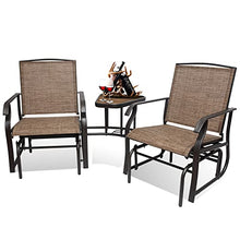 2-Person Patio Glider Chair, Outdoor Rocking Loveseat with Sling Fabric Textilene, Glider Bench with 2 Seats, Rocking Chair Swing and 1 Center Table with Umbrella Hole for Poolside, Porch, Backyard