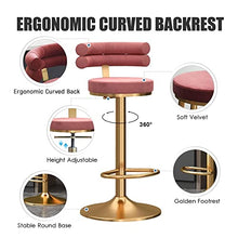IPSU 360° Swivel Bar Stools Set of 4 Pink Velvet Adjustable Counter Height with Backrest and Footrest