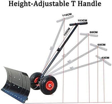 Snow Shovel Wheeled Snow Shovel Pusher|Metal Rolling Snow Removal Tool with Height Adjustable Handle for Driveway Pavement Clearing Snow Pusher