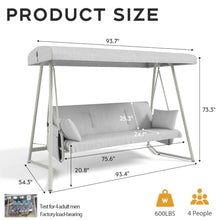 3 in 1 Patio Swing Bed w/Adjustable Canopy for Garden, Outdoor Hanging Swing Bench w/4" Thick Cushion & Metal Frame for Deck, Convertible Porch Swing Sofa w/Stand for Balcony