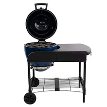 Char-Griller AKORN 20-Inch Kamado Charcoal Grill and Smoker with Grill Cart, Triple-Wall Insulated Steel with Cast Iron Grates and 26 x 26 Inch Prep Space, 445 Sq. In. Cooking Area, Sapphire