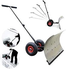 Snow Shovel with Wheels Snow Shovel with Wheels for Driveway Doorway Heavy Duty Metal Snow Pusher with Adjustable Height Angle Rolling Snow Plow for Snow Removal Walkways Patios Snow Pusher