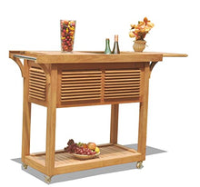 TeakStation Grade A Teak Wood Outdoor Patio Solvang Teak Bar Cart with Extendable Beverage Tub #37SoC