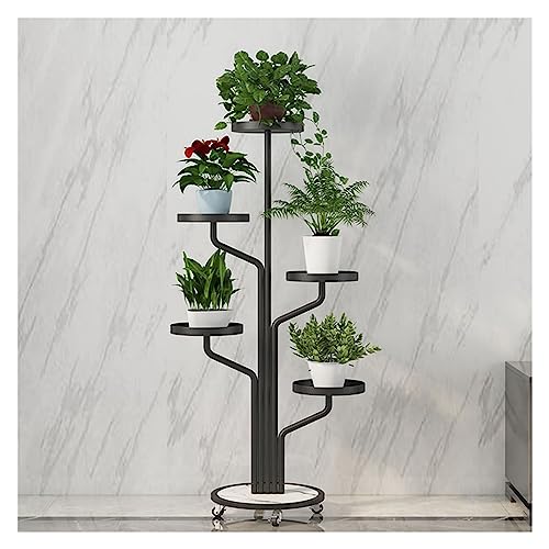 ZOCWJK Plant standFlower Stand Cart with 5 Trays Plant Stand with Wheels Metal Flower Pot Holder for Outdoor Patio Porch 52" Tall Flower Shelf,Schwarz