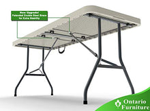 Ontario Furniture 8’ Foot Rectangular Plastic Folding Table (30" x 96” Inch) | Fold in Half with Carrying Handle | Lightweight and Portable | White Resin with Sturdy Steel Frame