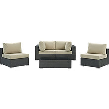 Modway Sojourn Wicker Rattan 5 Piece Outdoor Patio Sunbrella Sectional Set in Canvas Antique Beige