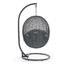 Modway Hide Wicker Rattan Outdoor Patio Porch Lounge Egg Swing Chair Set with Stand in Gray
