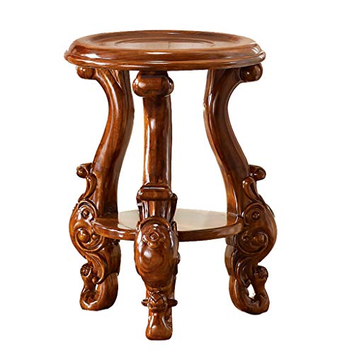 Stands Solid Wood Flower Vintage Hand-Carved Shelf Luxury Living Room Floor-Standing Flower Combination Ebony Wood Low Middle and high Abstract Style (Low)