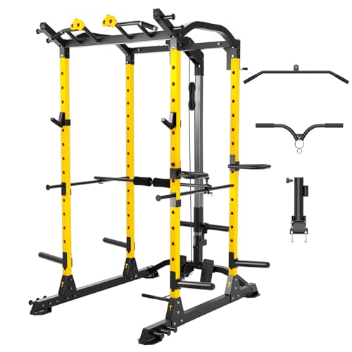 ToughFit Power Cage 1000lbs Squat Rack with Weights and Bar Set Black&Yellow