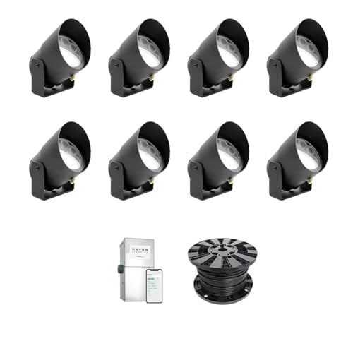 Haven Lighting Smart Phone Controlled Up LED Lights, Landscape Lighting Kit - Exterior House Lighting, Aluminum 8-Pack