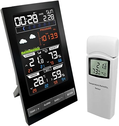 OREKPOT Weather Stations,5 in 1 Wireless Color Forecast LCD Display,Color Screen for Indoor Outdoor Thermo-Hygrometer Barometric Pressure Weather Station for Home