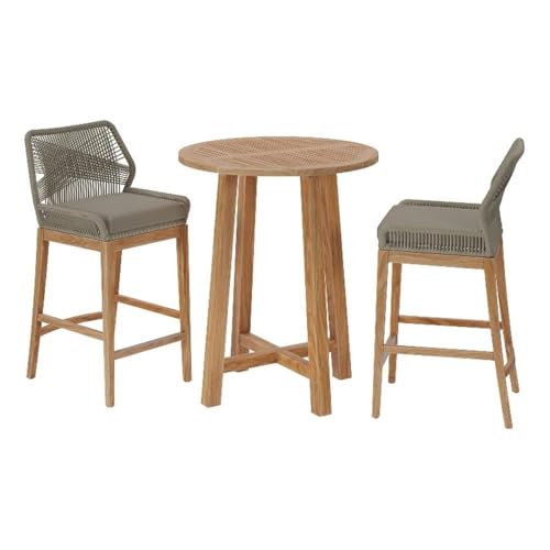 Modway Wellspring 3-Piece Teak Wood Outdoor Bar Set Light Gray Greige
