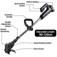 RWGOVLU 24V 1000W Cordless Electric Lawn Mower 10000RPM Wireless Grass Trimmer Kit with 2 Li-Ion Battery Adjustable Handle Garden Tools