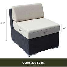Fully Assembled Ohana 11 Piece Outdoor Aluminum Wicker Patio Furniture with 6-inch Sunbrella Navy All-Weather Rainshield Cushions, Oversized Seats and 42-inch Fire Table