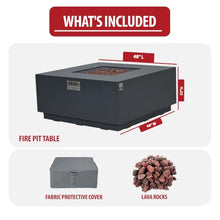 AMS 48" Square Concrete GFRC Propane Gas Fire Pit Table (Dark Gray)