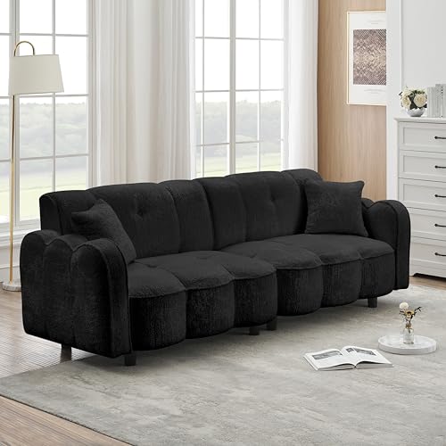 ECKF Large Teddy Plush Sofa Velvet Couch Black