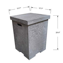 AMS Fireplace | Elementi Tall Light Grey Square Travertine Propane Tank Cover | Concrete GFRC Base | Dimensions: 17.7 x 17.7 x 24.4 inches | Complement HAMPTON, and Others Fire Pit Tables Perfectly