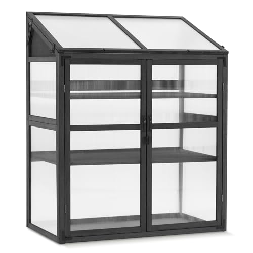 Macrout Cold Frame Greenhouse, Wooden Cabinet with Shelves 1344 (Dark Grey)
