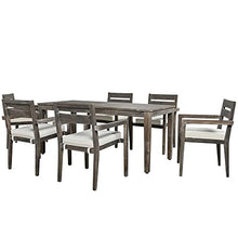 LOUHME 7-Piece Outdoor Patio Dining Table Set with Acacia Wood Table & Chairs Grey