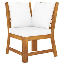 KUPTYERFG Outdoor Lounge Bench with Right Armrest, Solid Acacia Wood Patio Sectional Sofa Piece with Cream Cushions, Modular Garden Seating, 39.4 x 19.7 x 13 Inches