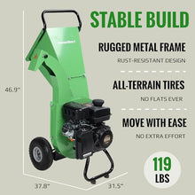 GARDENBEAUT S1 Wood Chipper, 20: 1 High Reduction Ratio, 7 HP 212cc Heavy Duty Engine Gas Powered, 3" Max Wood Diameter Capacity, Robust Shredder Mulcher with Large Cutting Rotor