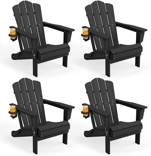 KINGYES Folding Adirondack Chair, All-Weather HDPE Material, Black, 8 Pack
