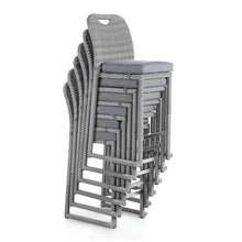 Afuera Living Outdoor Bar Height Dining Stools Set of 6, Stainless Steel Construction, Gray Finish, 20.25" W x 18" D x 41.75" H, Stackable Design, Aluminum and PE Wicker, UV Protected, Patio Seating