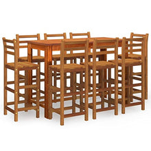POUFGDR 9 Piece Patio Bar Set, Solid Acacia Wood Garden Bar Set with Oil-Finished Surface, Outdoor Dining with Comfortable Stools and Footrests