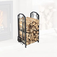 Outdoor 29'Log Rack for Firewood Heavy Duty 5 Piece Fireplace Tools Set with Stand/Brush/Poker/Shovel/Tong Cast Iron with Black Finish