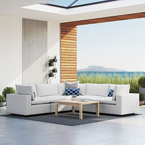 Modway Commix 5-Piece Sunbrella® Outdoor Patio L-Shaped Sectional Sofa in White