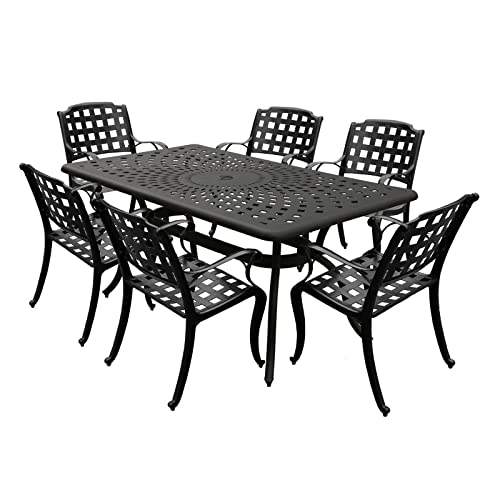 Oakland Living Modern Ornate Outdoor Mesh Aluminum 67-in Black Rectangular Patio Dining Set with Six Chairs