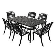 Oakland Living Modern Ornate Outdoor Mesh Aluminum 67-in Black Rectangular Patio Dining Set with Six Chairs