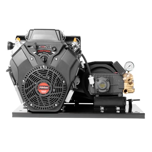 Canpump Belt Drive Pressure Washer: 5200 psi @ 6.1 US gpm, 24 hp 764 cc Loncin Gas Engine, Triplex Plunger Pump, External Unloader, Plate Mounted