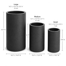 Set of 3 Tall Cylinder Polystone Indoor/Outdoor Planters, Black