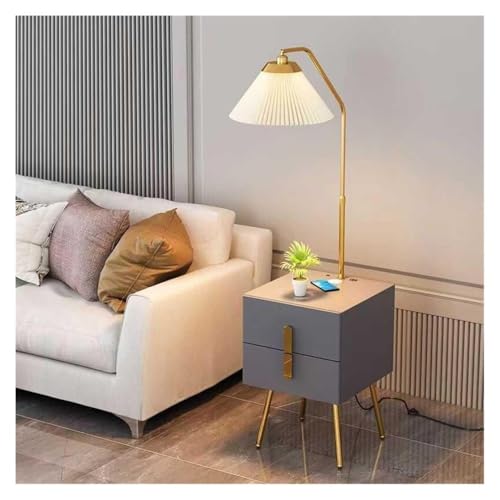 ZHONGCHENGWU Floor Lamp Mid-Century Modern Floor Lamp with Table, 2 Drawers & USB Port(Gray)