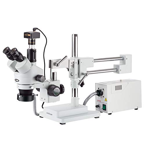 AmScope Digital Trinocular Stereo Zoom Microscope with Fiber-Optic Ring Light