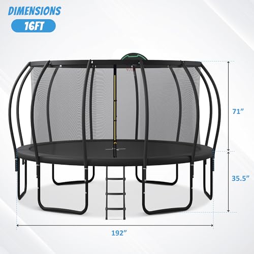 EMKK 15FT Trampoline for Kids with Safety Enclosure and Basketball Board Black Pumpkin Shaped