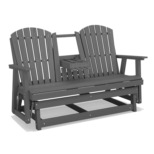 SERWALL 3 Seat Porch Glider Bench with Cup Holdersi and Pad Placement,Gray