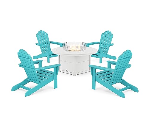 Trex Outdoor Furniture 5-Piece Monterey Bay Adirondack Conversation Set with Fire Pit Table Aruba