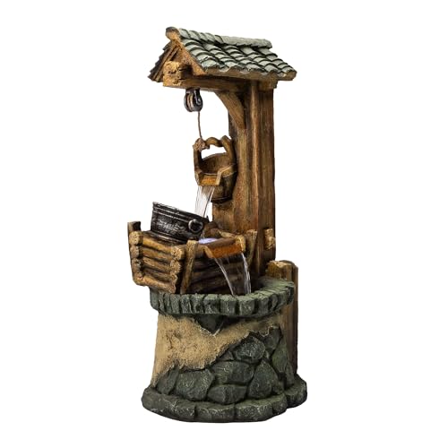 Alpine Corporation TZL128 Outdoor Floor Tiered Rustic Soothing Water Well Garden Waterfall Fountain for Garden, 50", Brown