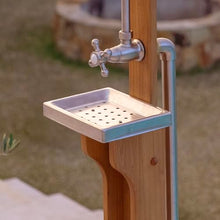 Cambridge Casual Dussi Teak Wood Outdoor Freestanding Pool Shower, Teak Wood, Adjustable Outdoor Head Rain Shower, Perfect for Pool, Beach, and Backyard
