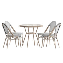 EMMA + OLIVER Massalia Indoor/Outdoor Bistro Set - Black & White Textilene with Light Natural Frame