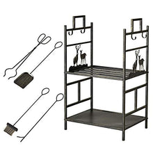 JDXQBLD Bronze Elk Fireplace Log Wood Rack 20 X13x30 Inch with 4 Pcs Tools,Wrought Iron 2 Tier Heavy Duty Firewood Holders for Indoor/Outdoor/Stove