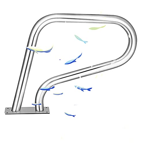 Easy to Install Handrail with Bottom Plate for Inground Pools Entrances Stainless Steel 3-Bend Small Deck Safety Rail (Thickness:1.0mm) ()