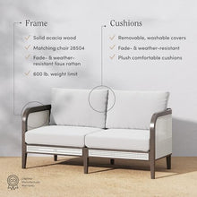 Nathan James Twila Boho Outdoor Loveseat for Porch or Patio with Rattan Arms, Outdoor Sofa with Solid Wood Frame, Linen White