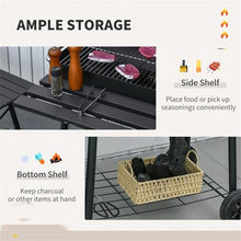 Offset Charcoal Smoker Grill Combo, 2-in-1 Barrel Style Grill & Smoker, Dual Shelves, Storage Rack & Wheels, for Backyard & Camping