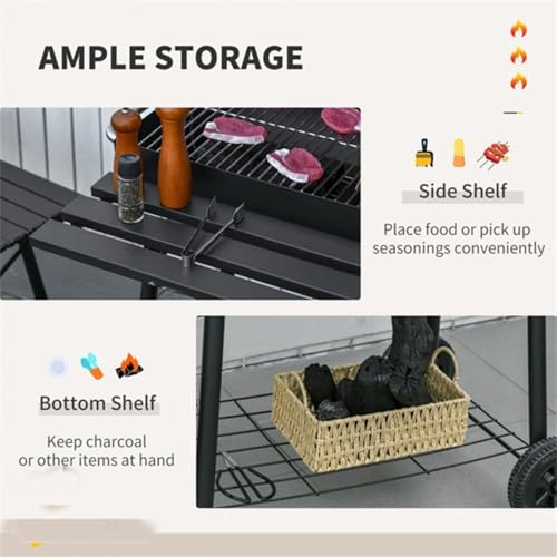 Offset Charcoal Smoker Grill Combo, 2-in-1 Barrel Style Grill & Smoker, Dual Shelves, Storage Rack & Wheels, for Backyard & Camping